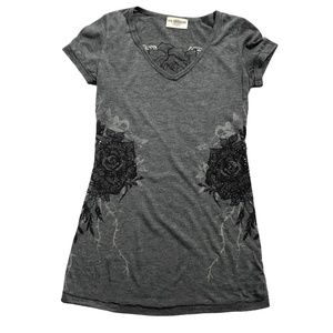 Miss Me MM Unplugged Gray Embellished Tee Shirt S